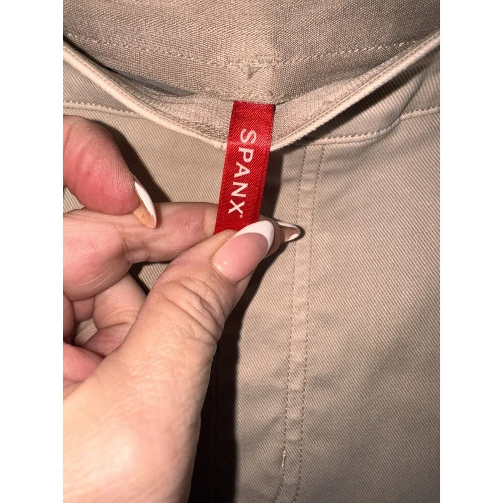 SPANX xl Tan Wide-Leg Cropped Pants Button Pockets For Women - Picture 7 of 8
